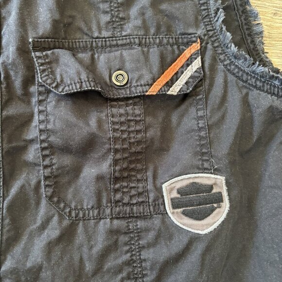 Harley Davidson Shirt Mens M Black Pockets Biker Tank Cut Off Distressed Logo - Picture 4 of 15